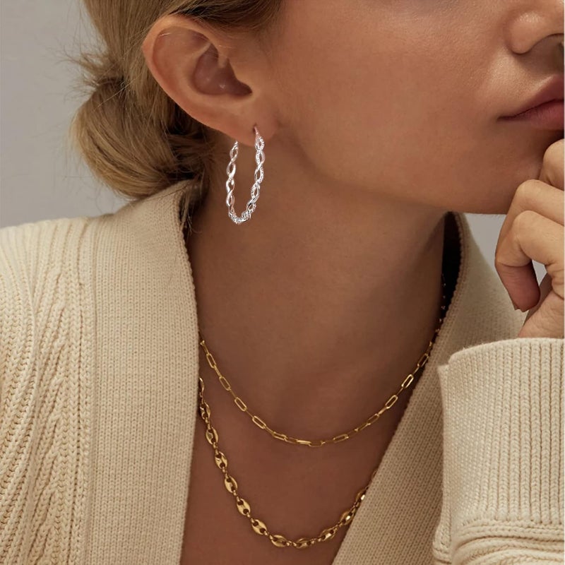 Senteria 925 Sterling Silver Earrings Hoops for Women Lightweight Twisted Hoop Earrings With Cubic Zirconia Hypoallergenic Hoops Earrings (20/30/40/50/60MM) - Image 3